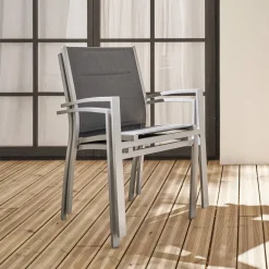 Pair of stackable aluminium garden armchairs