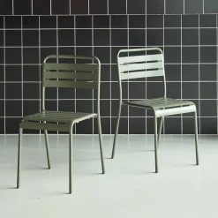 Pair of steel and stackable garden chairs