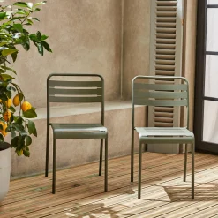 Pair of steel and stackable garden chairs