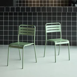 Pair of steel and stackable garden chairs