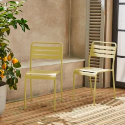 Pair of steel and stackable garden chairs
