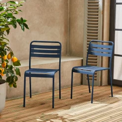 Pair of steel and stackable garden chairs