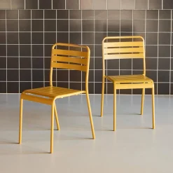 Pair of steel and stackable garden chairs