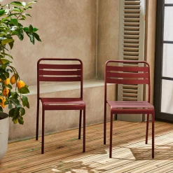 Pair of steel and stackable garden chairs
