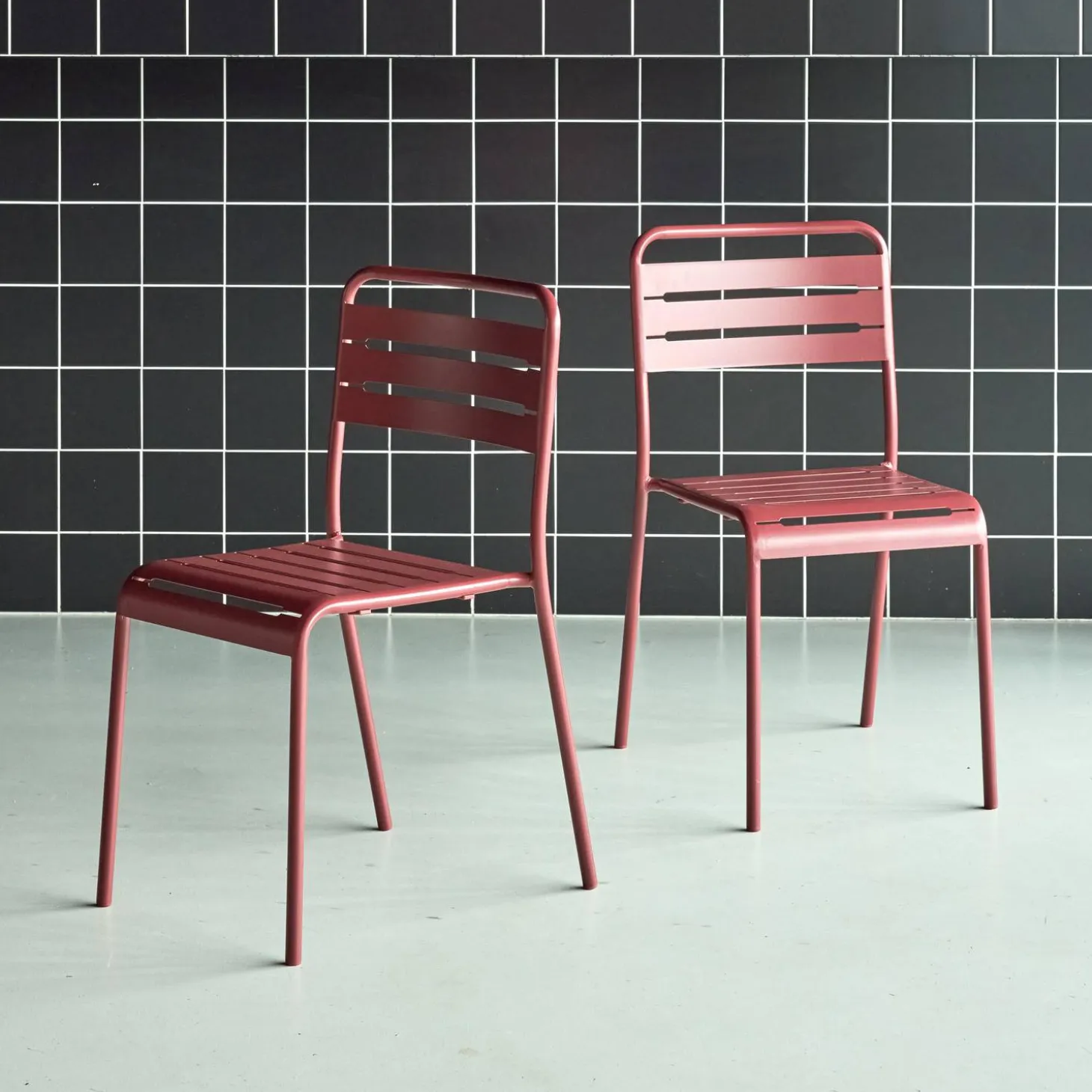 Pair of steel and stackable garden chairs