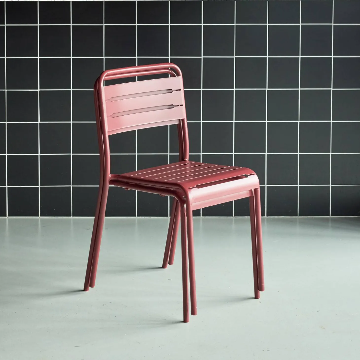 Pair of steel and stackable garden chairs