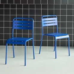 Pair of steel and stackable garden chairs