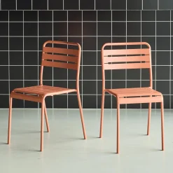 Pair of steel and stackable garden chairs