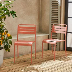 Pair of steel and stackable garden chairs