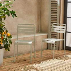 Pair of steel and stackable garden chairs