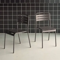 Pair of steel and stackable garden chairs