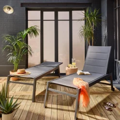 Pair of textilene and aluminium sun loungers
