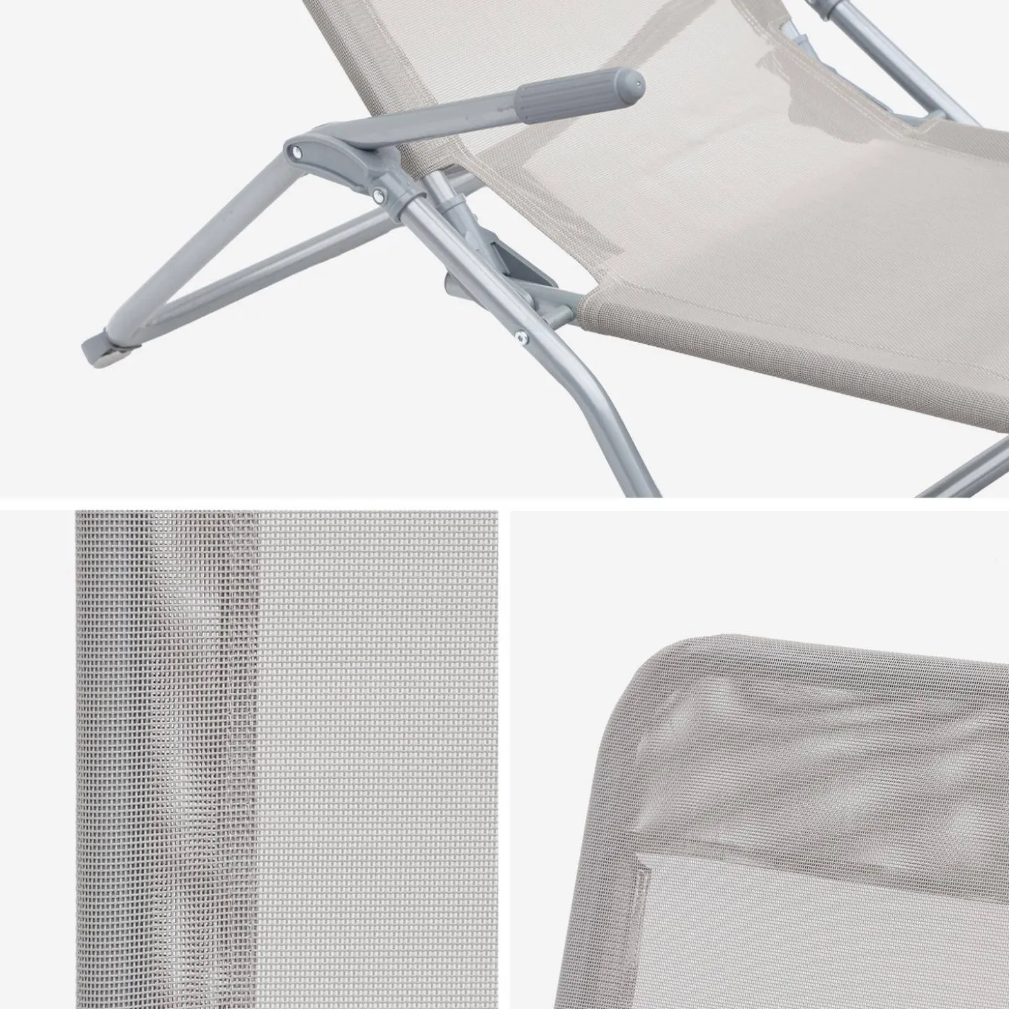 Pair of textilene sun loungers with 2 reclining positions