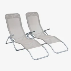 Pair of textilene sun loungers with 2 reclining positions