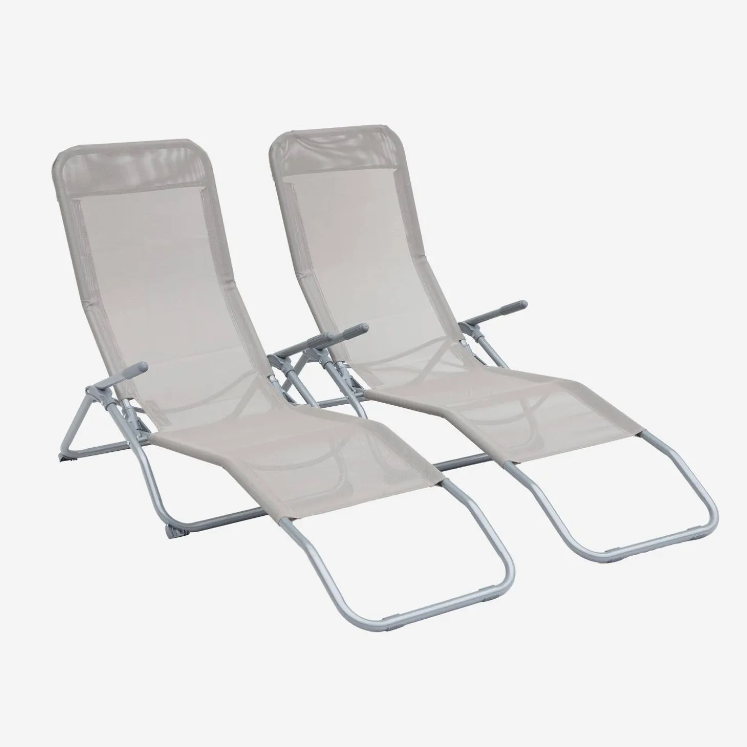 Pair of textilene sun loungers with 2 reclining positions