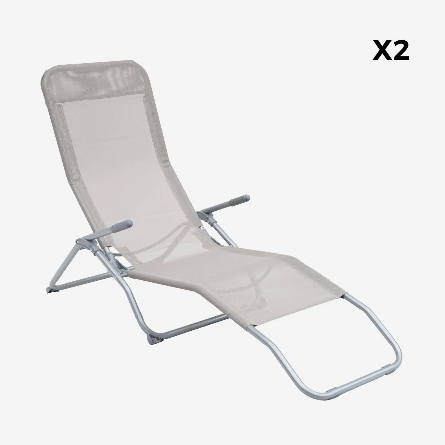 Pair of textilene sun loungers with 2 reclining positions