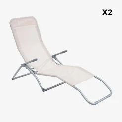 Pair of textilene sun loungers with 2 reclining positions