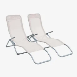 Pair of textilene sun loungers with 2 reclining positions