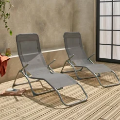 Pair of textilene sun loungers with 2 reclining positions