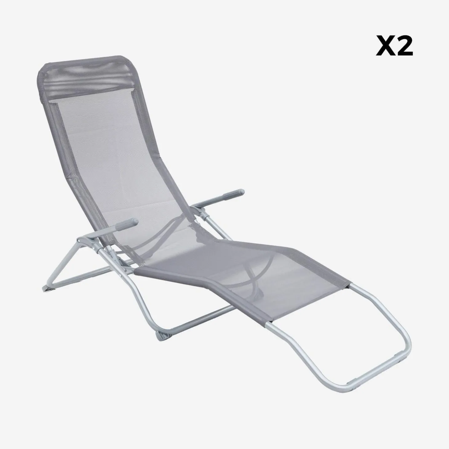 Pair of textilene sun loungers with 2 reclining positions