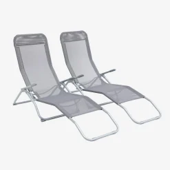 Pair of textilene sun loungers with 2 reclining positions