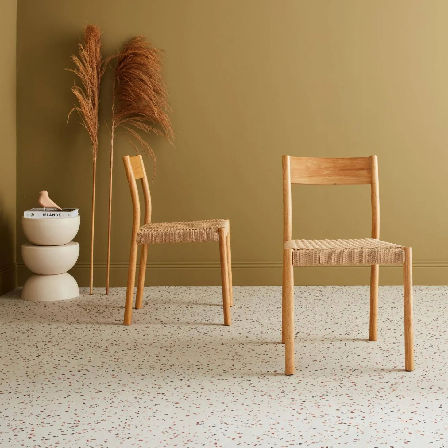 Pair of textured boucle chairs
