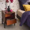 Pair of vintage 2-drawer bedside tables with wooden effect and glass