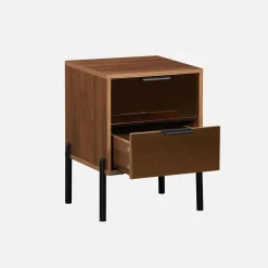 Pair of vintage 2-drawer bedside tables with wooden effect and glass
