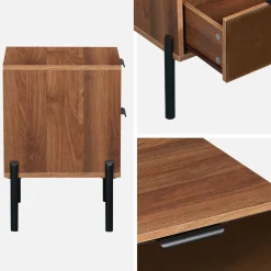 Pair of vintage 2-drawer bedside tables with wooden effect and glass