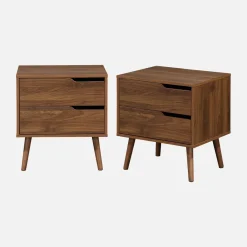 Pair of walnut bedside tables with wood effect