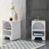 Pair of white wood-effect organic bedside tables, 2 niches