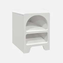 Pair of white wood-effect organic bedside tables, 2 niches