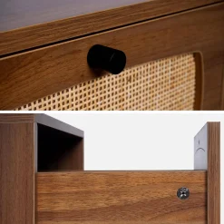 Pair of wood and cane bedside tables