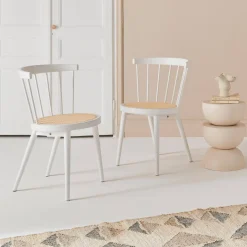 Pair of wood and cane dining chairs