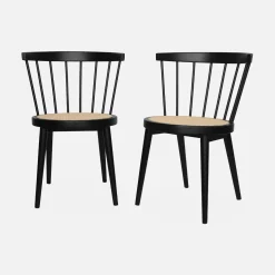 Pair of wood and cane dining chairs