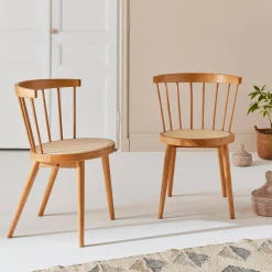 Pair of wood and cane dining chairs