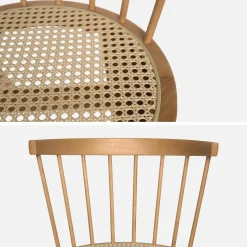 Pair of wood and cane dining chairs