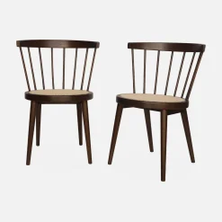 Pair of wood and cane dining chairs