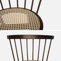 Pair of wood and cane dining chairs