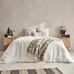 Pair of wood and rounded cane rattan bedside tables