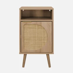 Pair of wood and rounded cane rattan bedside tables