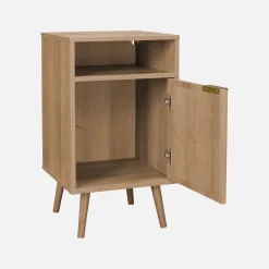 Pair of wood and rounded cane rattan bedside tables