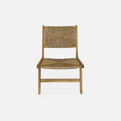 Pair of wooden chairs with straw-like resin