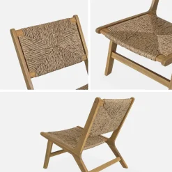 Pair of wooden chairs with straw-like resin