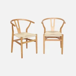 Pair of wooden chair with rope seat