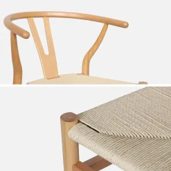 Pair of wooden chair with rope seat