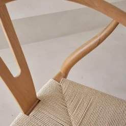 Pair of wooden chair with rope seat