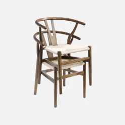 Pair of wooden chair with rope seat