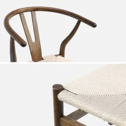 Pair of wooden chair with rope seat