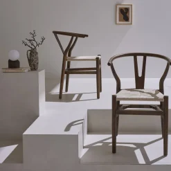 Pair of wooden chair with rope seat